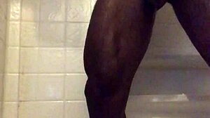 Amateur black guy strokes monster bbc in homemade shower masturbation session