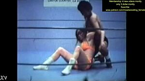 Nude mixed wrestling turns into raw body slamming dominance