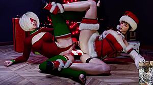 surprise christmas gift: eve's tight bald pussy double dildoed anally till squirting