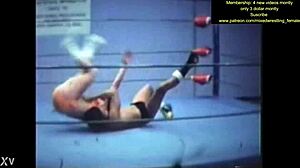 Nude mixed wrestling turns into raw body slamming dominance