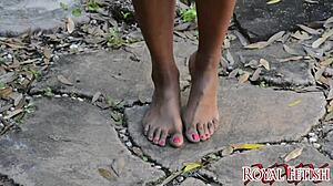 Jet Setting Jasmine's Barefoot Garden Foot Fetish Tease In Heels POV