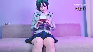 Midoriya Izuku's awesome fake tits and juicy big pussy stretch around new vibrator till she squirts hard honeyplaybox