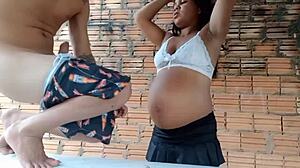 check out this sexy pregnant babe without any hair down there