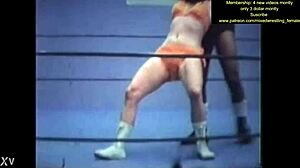 Nude mixed wrestling turns into raw body slamming dominance