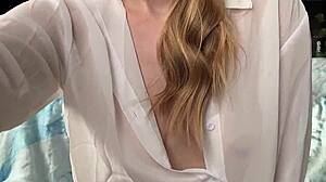 Blonde Nerd's Early Morning Dildo Ride Hits Tight Wet Pussy Orgasm