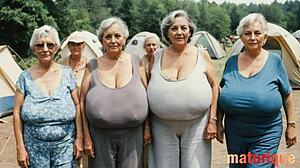 Vintage grannies in lingerie flaunt huge tits and curvy bodies in retro BBW fantasy scene