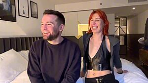 Pixie Pink teases Andres Acosta backstage with tall redhead curves