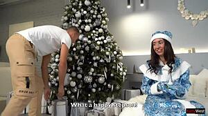 Sexy Snow Maiden's Threesome Under Christmas Tree With Cum Covered Tits!