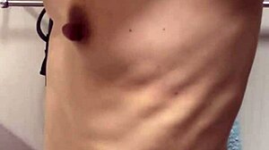 After her bath I licked my Japanese wife's hard nipples then fingered her tight pussy