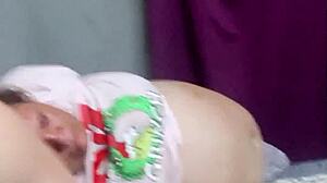 Bodybuilder flexes huge arms while pounding stepmom's tight pussy and filling her with cum