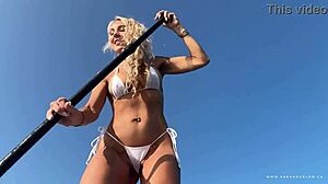 blonde milf does sup yoga in bikini, lush wet pussy public cum
