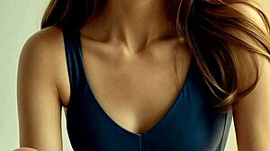 Blue Bra and Panties Model Poses Barefoot Sexily