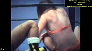 Nude mixed wrestling turns into raw body slamming dominance
