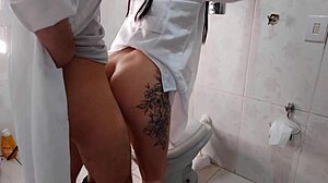 nurse latina sneaks bathroom fuck with hung doctor in hospital