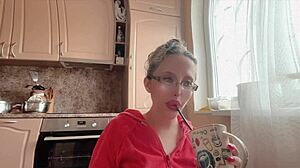 kinky glasses girl with huge long nails teases fetish style