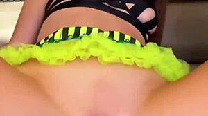 Real lesbian amateurs sneak backstage fuck after wet shower clothed pov threesome