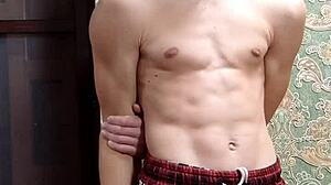 Flexy Skinny Muscular Boy Stretches Body Wildly After Intense Study Session