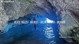 deepthroat face fuck cumshot facial in wild outdoor 4some cave orgy!