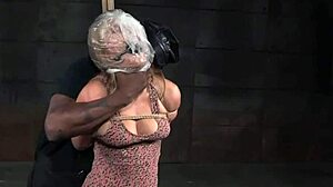 my bound sub chokes on fingers in rough interracial bdsm