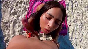 imagine this fat tranny in lingerie jerking small cock on nudist beach till orgasm cumshot