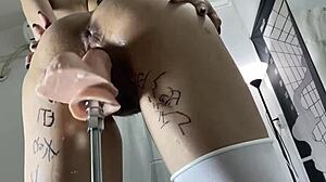 Amateur asian mei screams as dildo machine drills big pussy to orgasm cum