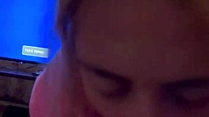 Skinny blonde gags deep on cock for hoodie cumshot