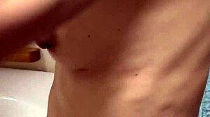 After her bath I licked my Japanese wife's hard nipples then fingered her tight pussy