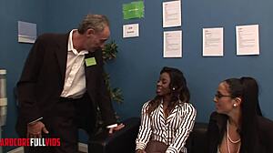 Ebony Busty Brunette Fucks Pussy In Office Post-Interview