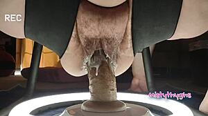 bbw mistythyghs rides sex chair dildo creamy chubby cunt massage
