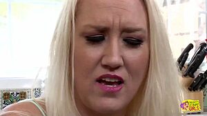 gorgeous lesbian delivery girl licks blonde milf's jugs and clit