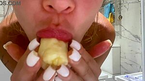 mmm i'm monika foxxx stuffing banana deep in my shaved pussy in bathroom