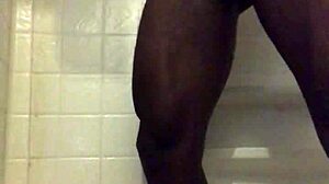 Amateur black guy strokes monster bbc in homemade shower masturbation session