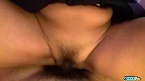 Brunette sucks cock in bedroom then rides to hot creampie finish