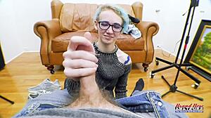 Exotic Coed Fingers Shaved Pussy Before Sucking Cock Hard!