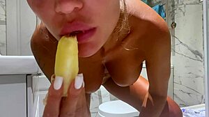 mmm i'm monika foxxx stuffing banana deep in my shaved pussy in bathroom
