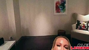 blonde beauty mellanie monroe deepthroats big cock then takes doggy pounding