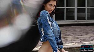 All-Natural Playboy Model Jessi Fierce Strips Tits Outdoor Rough!