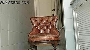 sexy big dick guy hauls monster cock to bathroom armchair for hot masturbation