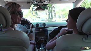 Stranded Brunette Model Fingers Lez Milf's Big Tits Pussy