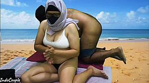 hijab muslim babe risks public beach fuck with stranger under the sun