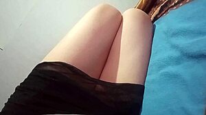 step cousin flashes panties-free legs under desk