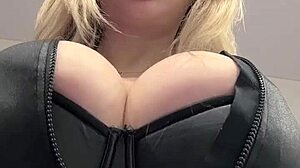 Big Natural Tits Burst From Tight Elastic Leather