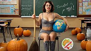 Witch teacher, wanna ride my broomstick in this halloween classroom fuck fest?