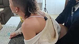 Stepdaughter Bent Over Kitchen Table for Daddy's Doggy Pounding Cumshot