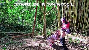 plaid skirt nerd babe teases outdoors then deepthroats for mouth creampie in forest