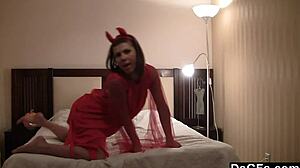 damn this demon girl's natural tits tease hard while fingering on webcam