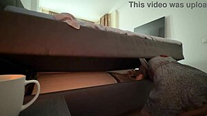 stepson spots stepmom stuck under bed and eases her tight situation