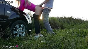 Horny Blonde Teen Fucked Hard Doggystyle By Taxi Driver In Outdoor Public Car Cumshot At Sunset