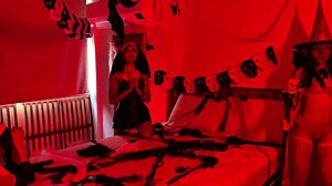 halloween lesbians in costumes tease each other wildly