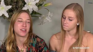 while blonde fingers lesbian friend's shaved pussy, toys join intimate grinding